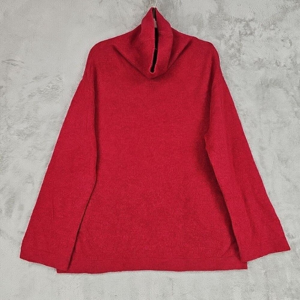 J Jill Lambswool Sweater Womens S Heather Ruby Oversized Cowl Neck Bell Sleeve